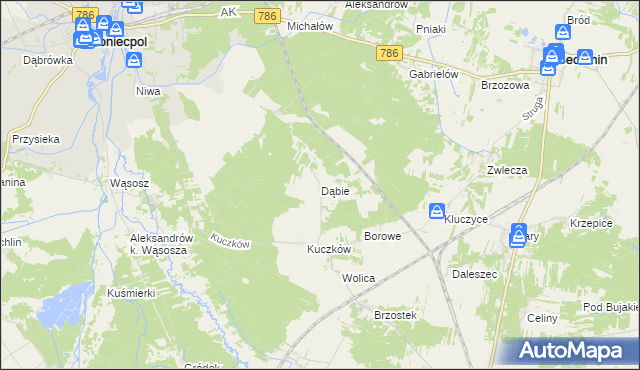 mapa Dąbie gmina Secemin, Dąbie gmina Secemin na mapie Targeo