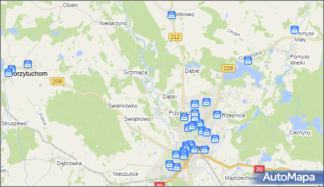 mapa Dąbki gmina Bytów, Dąbki gmina Bytów na mapie Targeo