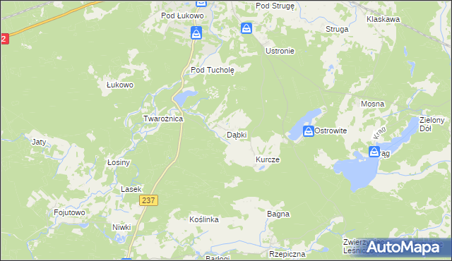 mapa Dąbki gmina Czersk, Dąbki gmina Czersk na mapie Targeo