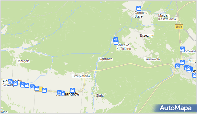 mapa Dąbrowa gmina Aleksandrów, Dąbrowa gmina Aleksandrów na mapie Targeo