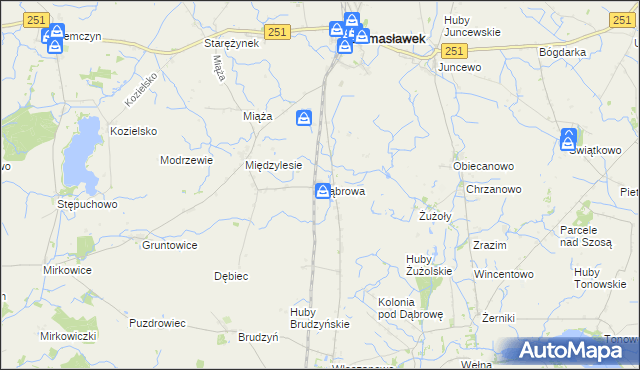 mapa Dąbrowa gmina Damasławek, Dąbrowa gmina Damasławek na mapie Targeo