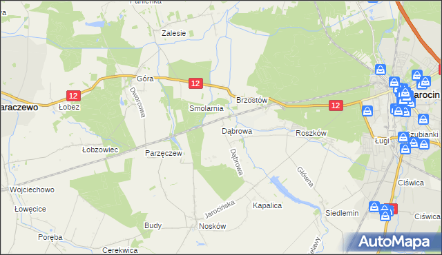 mapa Dąbrowa gmina Jarocin, Dąbrowa gmina Jarocin na mapie Targeo