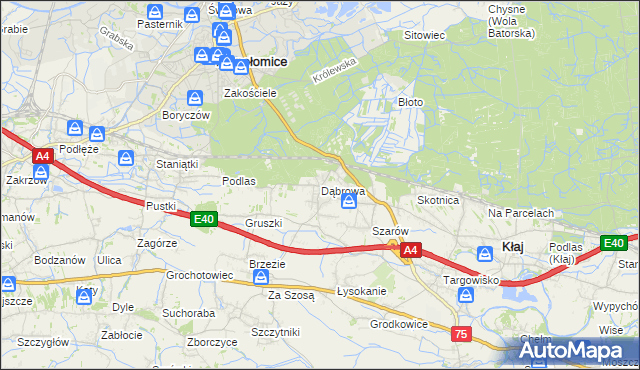 mapa Dąbrowa gmina Kłaj, Dąbrowa gmina Kłaj na mapie Targeo