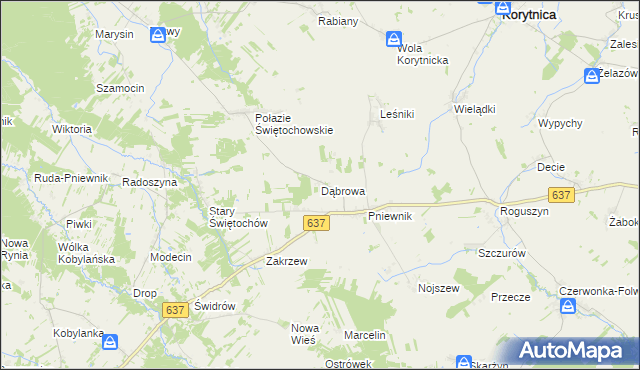 mapa Dąbrowa gmina Korytnica, Dąbrowa gmina Korytnica na mapie Targeo