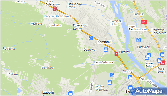 mapa Dąbrowa gmina Łomianki, Dąbrowa gmina Łomianki na mapie Targeo