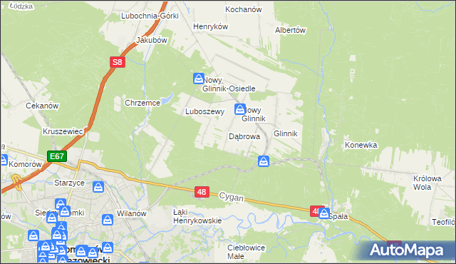 mapa Dąbrowa gmina Lubochnia, Dąbrowa gmina Lubochnia na mapie Targeo