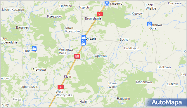 mapa Dąbrowa gmina Ojrzeń, Dąbrowa gmina Ojrzeń na mapie Targeo