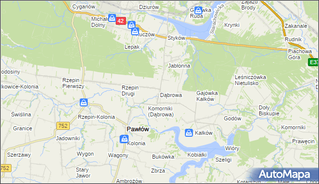 mapa Dąbrowa gmina Pawłów, Dąbrowa gmina Pawłów na mapie Targeo