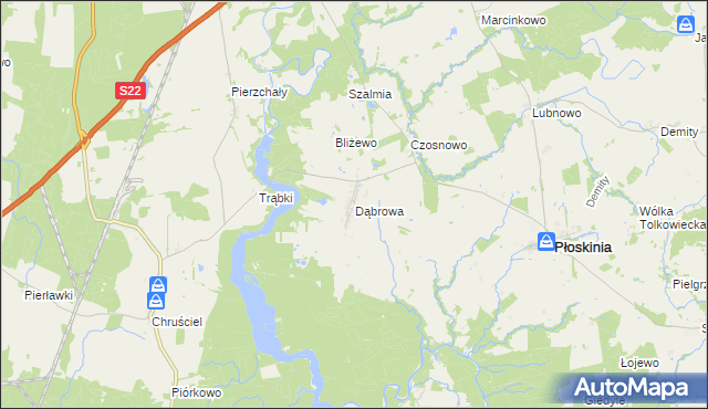 mapa Dąbrowa gmina Płoskinia, Dąbrowa gmina Płoskinia na mapie Targeo