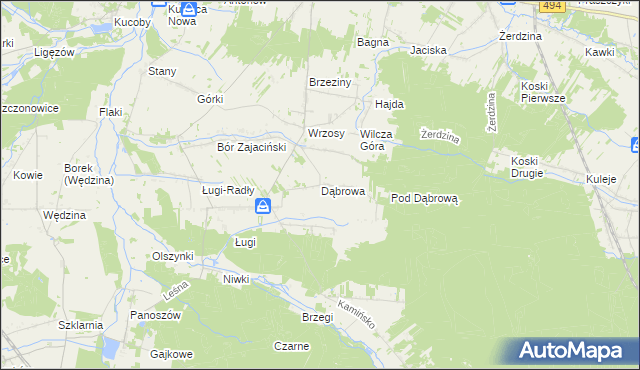 mapa Dąbrowa gmina Przystajń, Dąbrowa gmina Przystajń na mapie Targeo