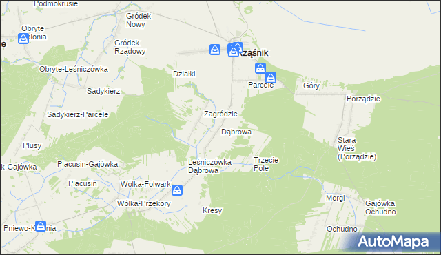 mapa Dąbrowa gmina Rząśnik, Dąbrowa gmina Rząśnik na mapie Targeo