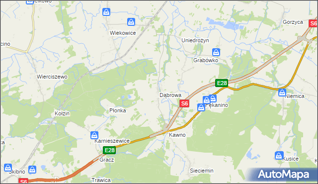 mapa Dąbrowa gmina Sianów, Dąbrowa gmina Sianów na mapie Targeo