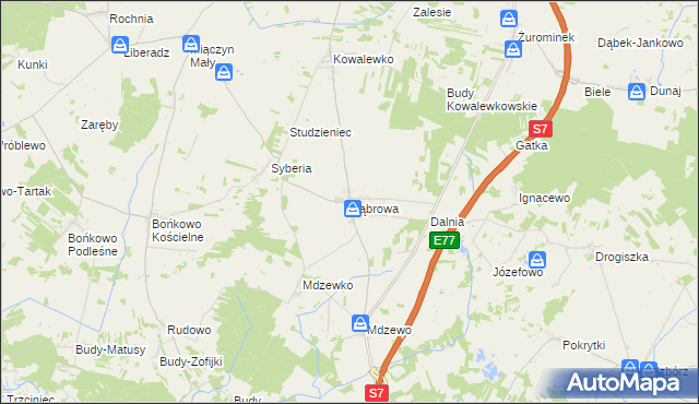 mapa Dąbrowa gmina Strzegowo, Dąbrowa gmina Strzegowo na mapie Targeo