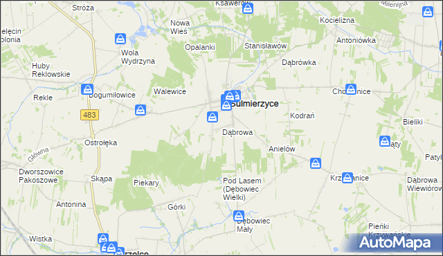 mapa Dąbrowa gmina Sulmierzyce, Dąbrowa gmina Sulmierzyce na mapie Targeo
