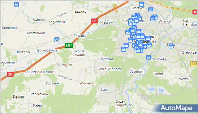 mapa Dąbrowa gmina Tomaszów Mazowiecki, Dąbrowa gmina Tomaszów Mazowiecki na mapie Targeo