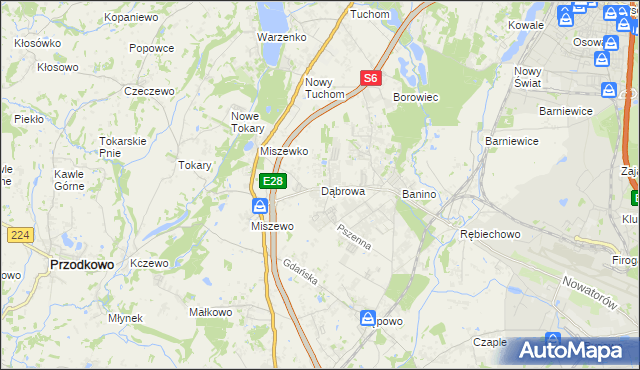 mapa Dąbrowa gmina Żukowo, Dąbrowa gmina Żukowo na mapie Targeo