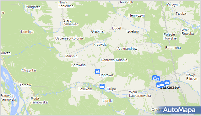 mapa Dąbrowa-Kolonia gmina Łaskarzew, Dąbrowa-Kolonia gmina Łaskarzew na mapie Targeo