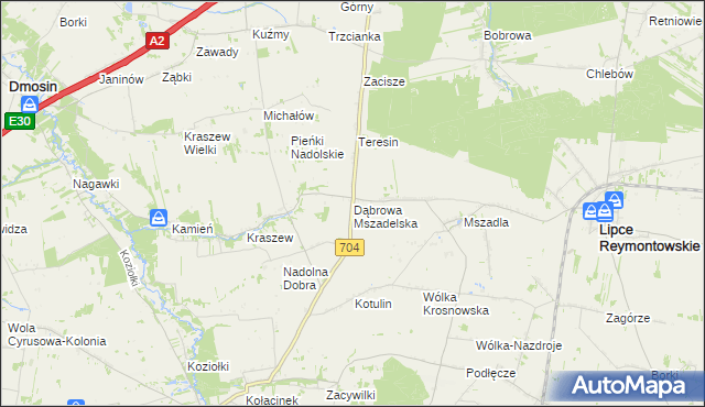 mapa Dąbrowa Mszadelska, Dąbrowa Mszadelska na mapie Targeo