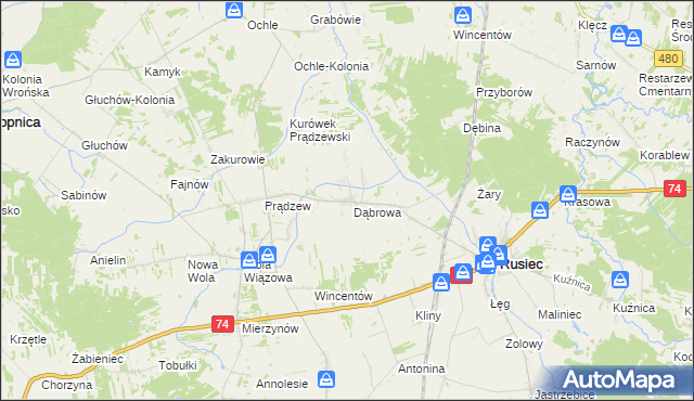 mapa Dąbrowa Rusiecka, Dąbrowa Rusiecka na mapie Targeo