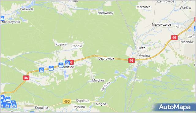 mapa Dąbrowica gmina Dobrodzień, Dąbrowica gmina Dobrodzień na mapie Targeo