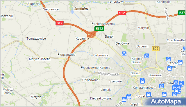 mapa Dąbrowica gmina Jastków, Dąbrowica gmina Jastków na mapie Targeo