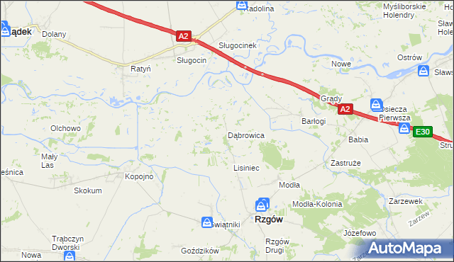 mapa Dąbrowica gmina Rzgów, Dąbrowica gmina Rzgów na mapie Targeo