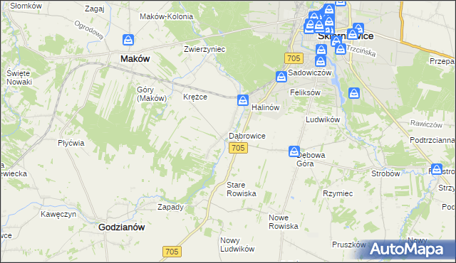 mapa Dąbrowice gmina Maków, Dąbrowice gmina Maków na mapie Targeo