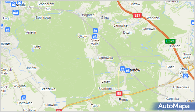 mapa Dąbrówka gmina Celestynów, Dąbrówka gmina Celestynów na mapie Targeo