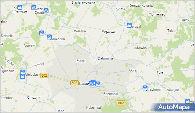 mapa Dąbrówka gmina Latowicz, Dąbrówka gmina Latowicz na mapie Targeo