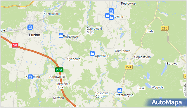 mapa Dąbrówka gmina Luzino, Dąbrówka gmina Luzino na mapie Targeo