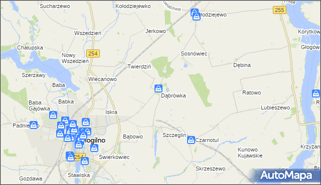 mapa Dąbrówka gmina Mogilno, Dąbrówka gmina Mogilno na mapie Targeo