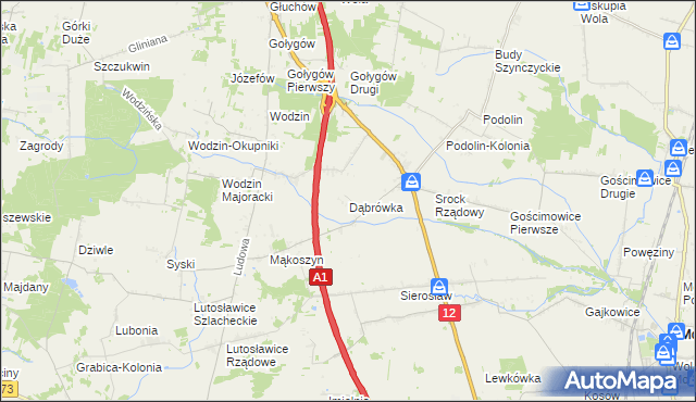 mapa Dąbrówka gmina Moszczenica, Dąbrówka gmina Moszczenica na mapie Targeo