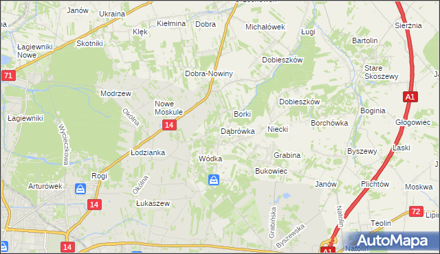 mapa Dąbrówka gmina Nowosolna, Dąbrówka gmina Nowosolna na mapie Targeo