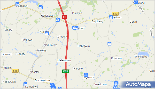 mapa Dąbrówka gmina Płużnica, Dąbrówka gmina Płużnica na mapie Targeo