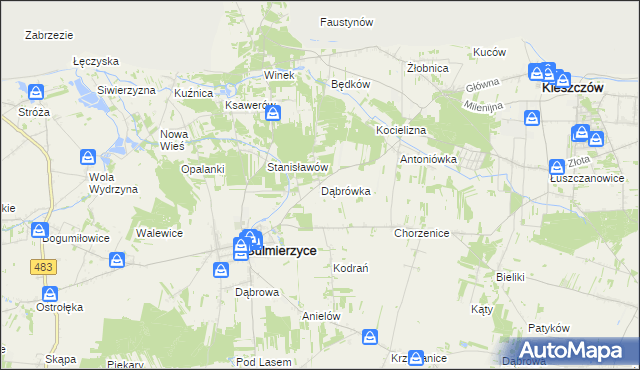 mapa Dąbrówka gmina Sulmierzyce, Dąbrówka gmina Sulmierzyce na mapie Targeo