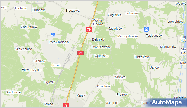 mapa Dąbrówka gmina Tarłów, Dąbrówka gmina Tarłów na mapie Targeo