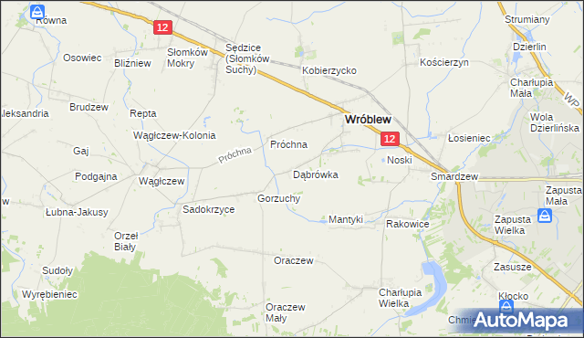 mapa Dąbrówka gmina Wróblew, Dąbrówka gmina Wróblew na mapie Targeo