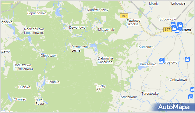 mapa Dąbrówka Kościelna gmina Kiszkowo, Dąbrówka Kościelna gmina Kiszkowo na mapie Targeo