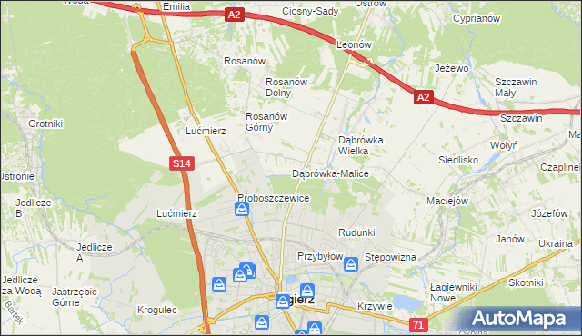 mapa Dąbrówka-Malice, Dąbrówka-Malice na mapie Targeo