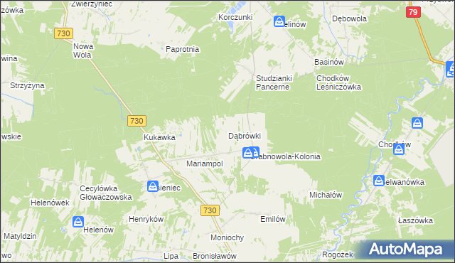 mapa Dąbrówki gmina Głowaczów, Dąbrówki gmina Głowaczów na mapie Targeo