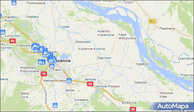 mapa Dąbrówki gmina Kozienice, Dąbrówki gmina Kozienice na mapie Targeo