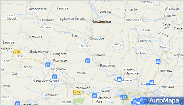 mapa Dalewice, Dalewice na mapie Targeo