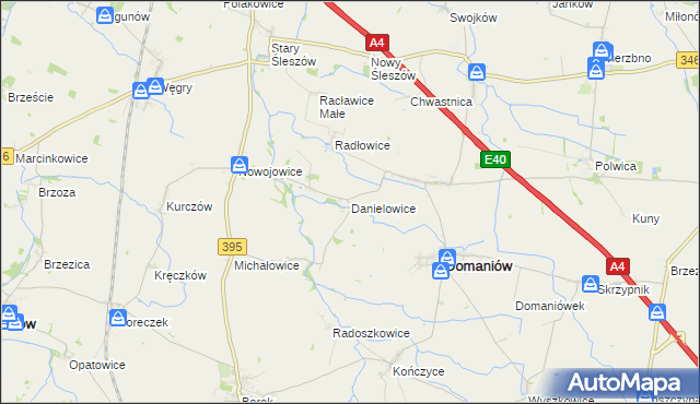 mapa Danielowice, Danielowice na mapie Targeo