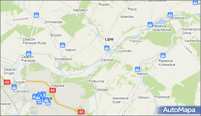 mapa Danków gmina Lipie, Danków gmina Lipie na mapie Targeo