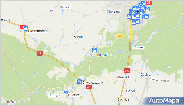 mapa Dargomyśl gmina Dębno, Dargomyśl gmina Dębno na mapie Targeo