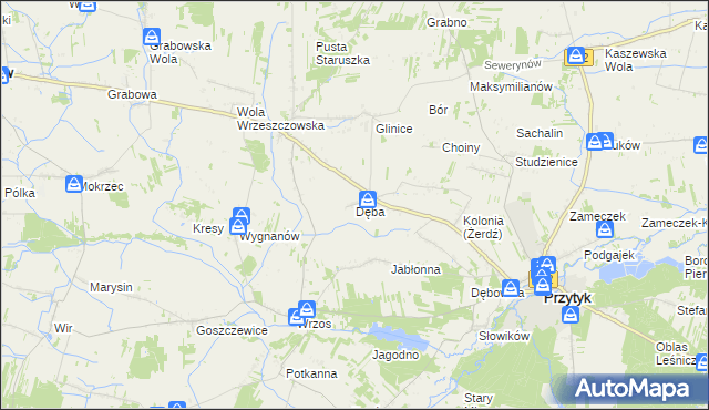 mapa Dęba gmina Przytyk, Dęba gmina Przytyk na mapie Targeo