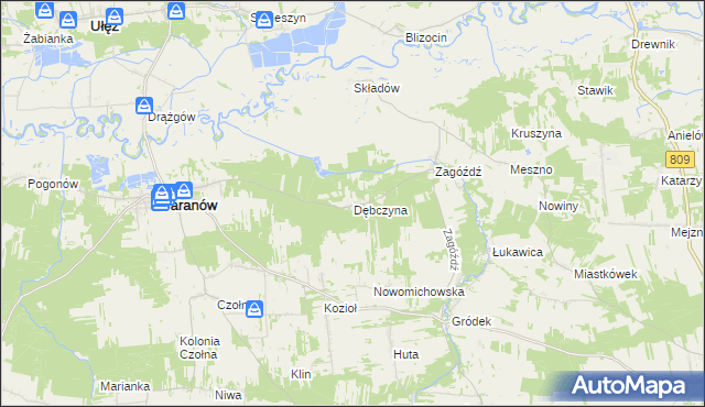 mapa Dębczyna gmina Baranów, Dębczyna gmina Baranów na mapie Targeo