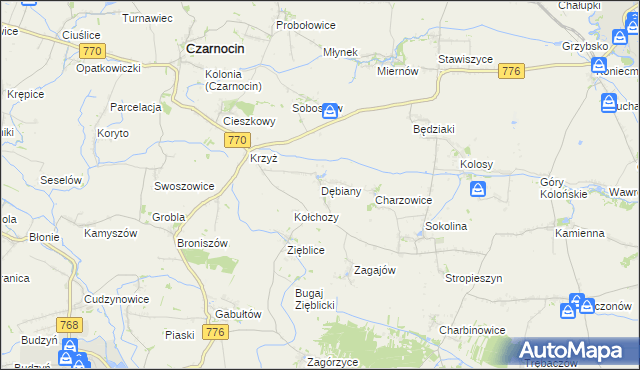mapa Dębiany gmina Czarnocin, Dębiany gmina Czarnocin na mapie Targeo