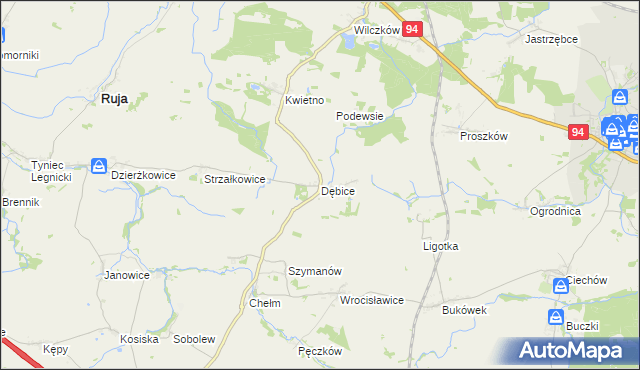 mapa Dębice gmina Malczyce, Dębice gmina Malczyce na mapie Targeo