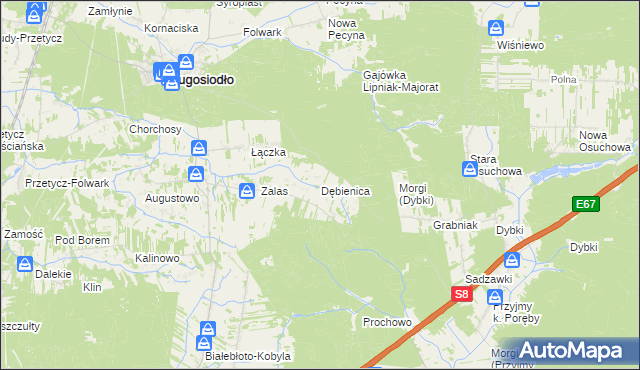 mapa Dębienica gmina Długosiodło, Dębienica gmina Długosiodło na mapie Targeo